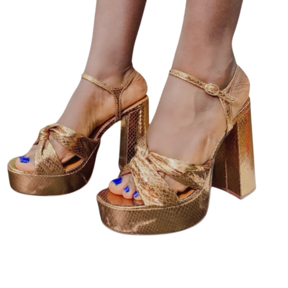 Metallic Bronze Platform Strappy Heels
